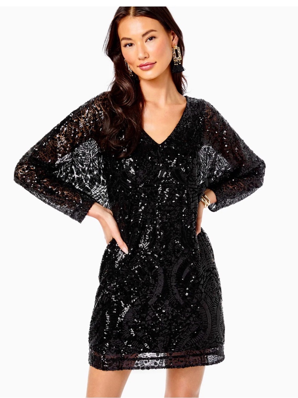 Lilly Pulitzer LeClair Long Sleeve Dress in Onyx Sequin Sea Swirl Mesh